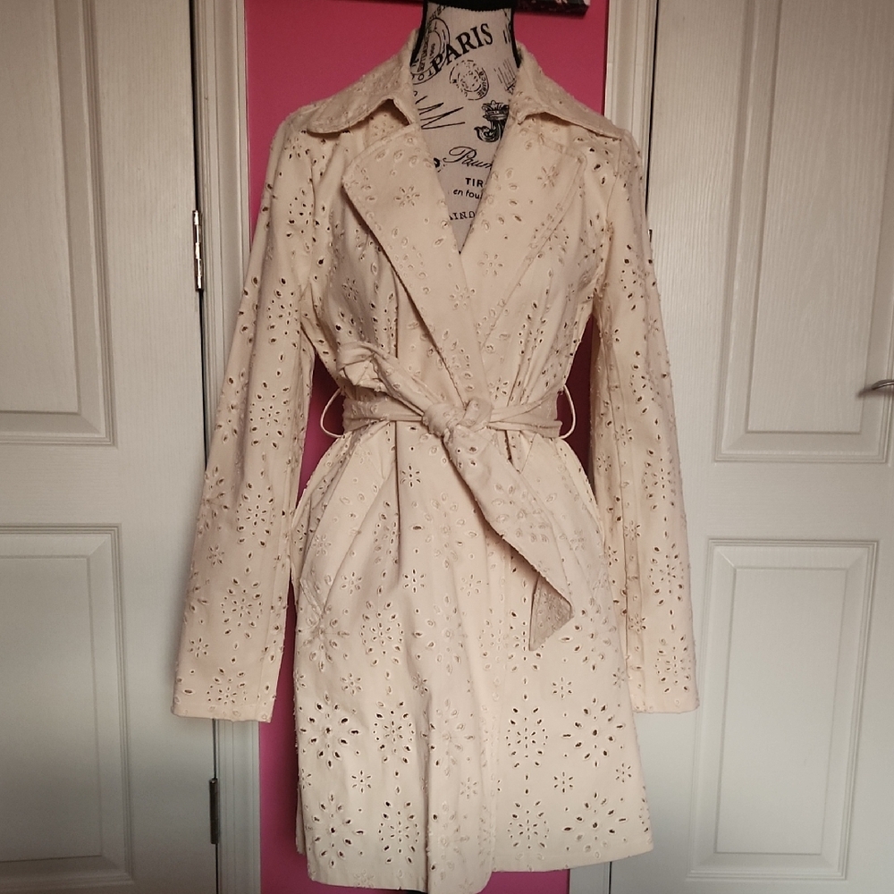 Solitaire Cream Eyelet Belted Trench Coat